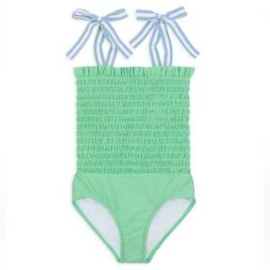 Minnow Palm Green Smocked Swimsuit